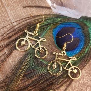 Gold Heart Bicycle earrings ~Bike Jewelry~Cyclist~Athlete~Spring~Sports~